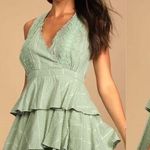 Lulus LULU’S Love And Whimsy Sage Green Crochet Lace Tiered Mini Dress Photo 0