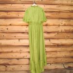 Mac Duggal   Green Ruffled Mock Neck Flutter Sleeve High Low Hem Gown Photo 7