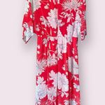 Lane Bryant Coral Pink Floral Chiffon V Neck Flutter Sleeve Maxi Dress Photo 1