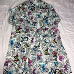 Colorful Newspaper Print Shirt Blue Size M Photo 7