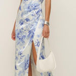 Reformation NWT Myla Silk Maxi Dress in Blue and White Meringue Photo 0
