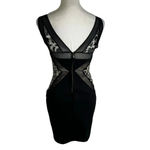 Tracy Reese NEW Faux Leather Floral Lace Mesh Trim Bodycon Dress Black Size 0 Photo 4
