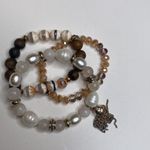 Chico's 3 Bundle Women’s Beaded Stretch Bracelets Gold-Tone Wood Tassel Faux Pearls EUC Photo 4