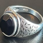 Black obsidian S925 antique silver ring size 9.75 Photo 2