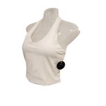 Klassy Network  White Built-in Padding Basic Ribbed Halter Brami Crop Top Medium Photo 2
