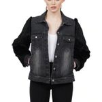 Love Token ππ Murray Genuine Real Rabbit Fur Sleeve Denim Jacket Coat ~ Black M Photo 0