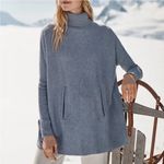 Garnet Hill Oversized Turtleneck Sweater Poncho Style Wool/Cashmere Size M Photo 3