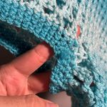 VTG Afghan Open Knit Blue Turquoise Poncho Sweater Ombre Stripes Womens S Granny Photo 4