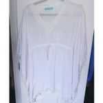 Melissa Odabash Sharize White Kaftan Cover up Pom Pom M/L Coastal Cowgirl Beach Size M Photo 2