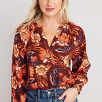 Old Navy Old Navy Split Neck floral Poet Blouse red orange size medium Photo 0