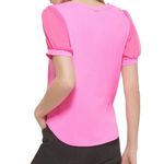 DKNY DYNK NWT Mixed Media Puff Sheer Sleeve Top in Power Pink XL Photo 3