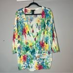 Lane Bryant  Button Front Cardigan Sweater Watercolor Floral Jeweled Size 18/20 Photo 2