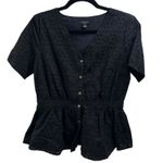 Ann Taylor  Factory Black Eyelet Peplum Hem Button Down Blouse Photo 0