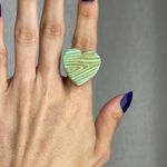 VTG Y2K Steppie Co. Wooden Heart Adjustable Ring Mint Green Whimsical Handmade Photo 0