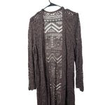Brown Crochet Knit Long‎ Sleeves Open Front Long Cardigan Womens Size L Size L Photo 1