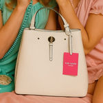 Kate Spade  Small Bucket Bag White Dove Pebbled Leather Turn Lock NWT Photo 0