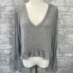 BB Dakota Gray Ruffled Vneck Sweater Photo 1