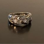 Bold .925 Sterling Silver Gold Vermeil Diamond Chip Band Ring | Size 6.5 Photo 5