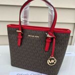 Michael Kors Flame Brown Carryall Tote JST TopZip Crossbody Bag Photo 2