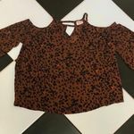 Mossimo Animal Print Leopard Cold Shoulder Top Rust Chocolate Brown Red Pink Med Photo 3