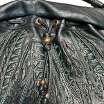 Brighton Nina teal feather embroidered Masterpiece collection semi circle hobo Photo 2