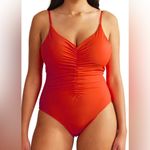 NWT Boden Ruched V neck low back one piece swimsuit red 4 vacation orange Photo 1
