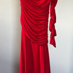 NWT Misha One Shoulder Rouching Asymmetrical Draping Red Holiday Dress Photo 0