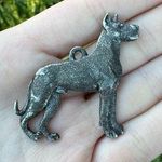 Vintage 1997 Great Dane Dog GG Harris Fine Pewter Necklace Pendant Silver Photo 0