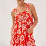 Anthropologie NEW By Red Floral Tiered Gauze Bubble-Hem Relaxed Mini Dress S Photo 0