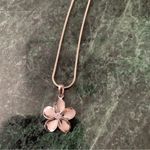 sterling silver plumeria Flower Pendant necklace CZ Center Brushed 20” 925 Photo 0