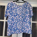kim rogers blue pink patterned blouse tee shirt 100% cotton woman’s XL Photo 2