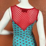 Voodoo Vixen Heart Patterned Dress with Red Accents Size Small. E73 Blue Photo 2