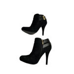 Guess Chic Black Stiletto Suede Leather Ankle Booties Gold Button Detail Size 6M Photo 6