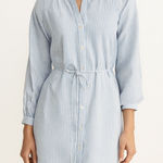 Loft  Linen Blend Blue/White Striped Button Dowm Long Sleeve Dress Photo 0