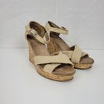 Toms  Sienna Womens Sandals Size 9 Cream Canvas‎ Crisscross Open Toe Cork Wedge Photo 2