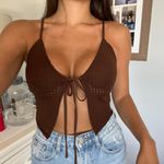 Brown Front Tie Knit Top Photo 0