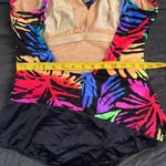 Vintage 80s 90s Neon Tropical One Piece Scoop Back Swimsuit Blue Size 16 Photo 8