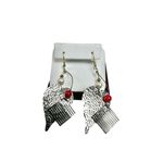 Silver heart and rectangle dangle with red bead earrings Photo 1