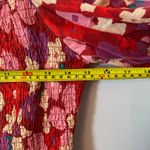 Free People  Red Pink Floral Ariana Smocked Puff Sleeve Long Sleeve Blouse Medium Photo 7