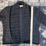 Loft  100% Merino Wool Charcoal Knit Black Trim Cropped Blazer Cardigan Small Photo 9