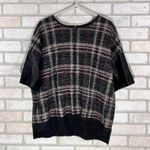 St. John  Plaid Mohair Wool Blend Leather Trim Short Sleeve Sweater Size L Photo 1