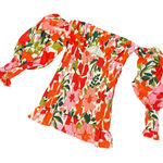 Seven Wonders Nelda Floral Off The Shoulder Smocked Mini Dress Size XL Orange Photo 0