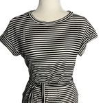 Ann Darling Mini Sheath Dress L Black White Stripe Pockets Tie Belt Short Sleeve Size L Photo 1