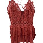Free People NWT Womens large rust orange Adella lace cross strap Cami tank top Photo 5