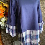 Doe & Rae ✅3/$30✅ NWT  Denim/Navy Orchid Plaid 3/4 Tie Sleeve 2-Tone Top | MEDIUM | Photo 2