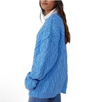 Free People NEW  Isla Cable Knit Oversized Sweater, Marine Blue Size L Photo 3