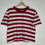 Madewell  Women’s Easy Crop Tee Murph Stripe Crimson Cropped Boxy T-Shirt Small Photo 1