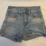 American Eagle Hi-Rise Shortie Light Wash Frayed Hem Denim Shorts Size 00 Photo 2