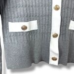 Adrianna Papell Grey Ribbed Cable Knit V-Neck Gold Button Sweater Cardigan Small Photo 3