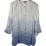 Saint Tropez West 100% Linen Tunic Top Women Size M White Blue Stripes Coastal Photo 0
